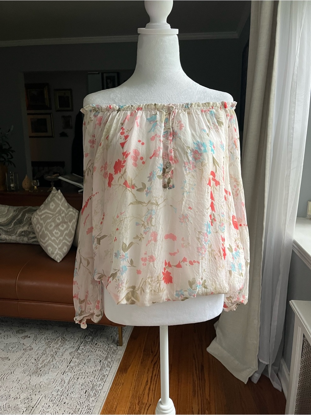 Lola made in Italy 100% Silk Floral Blouse Sz. S Sheer Boho Fairy Coquette